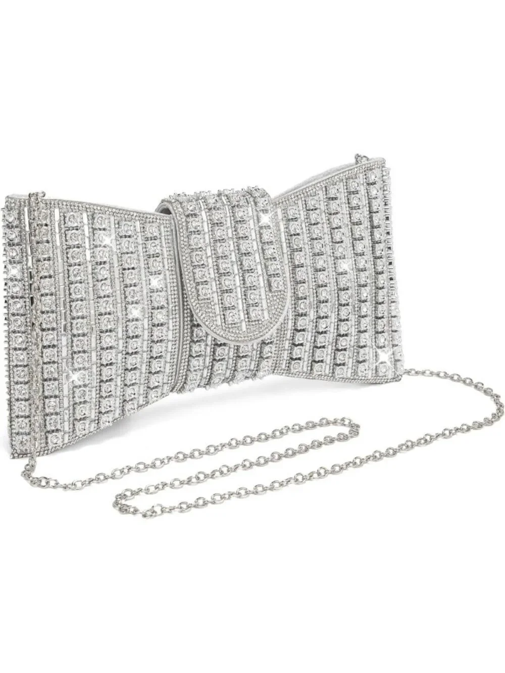 Elegant Bowknot Rhinestone Clutch Purse | Crystal Evening Bag with Chain Strap
